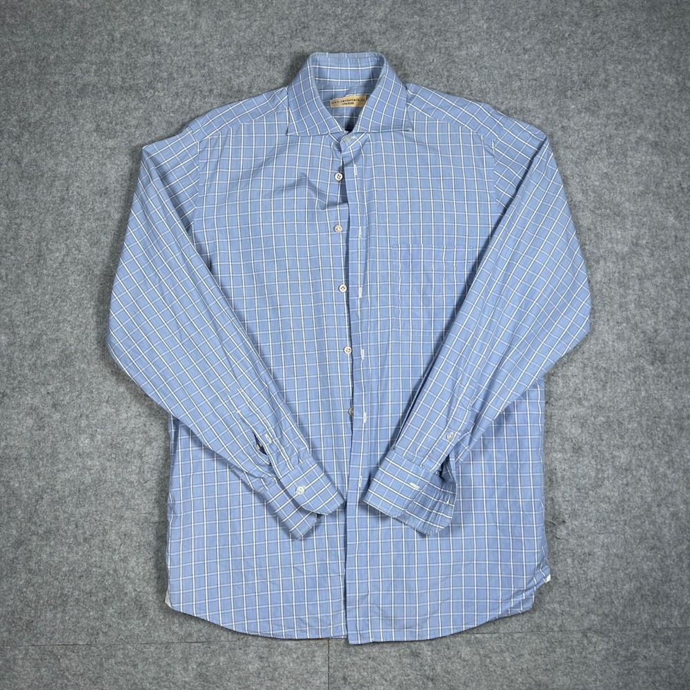 Pal Zileri Sartoriale Shirt Mens Large 15.75 Blue Plaid Button Up Luxury Italian